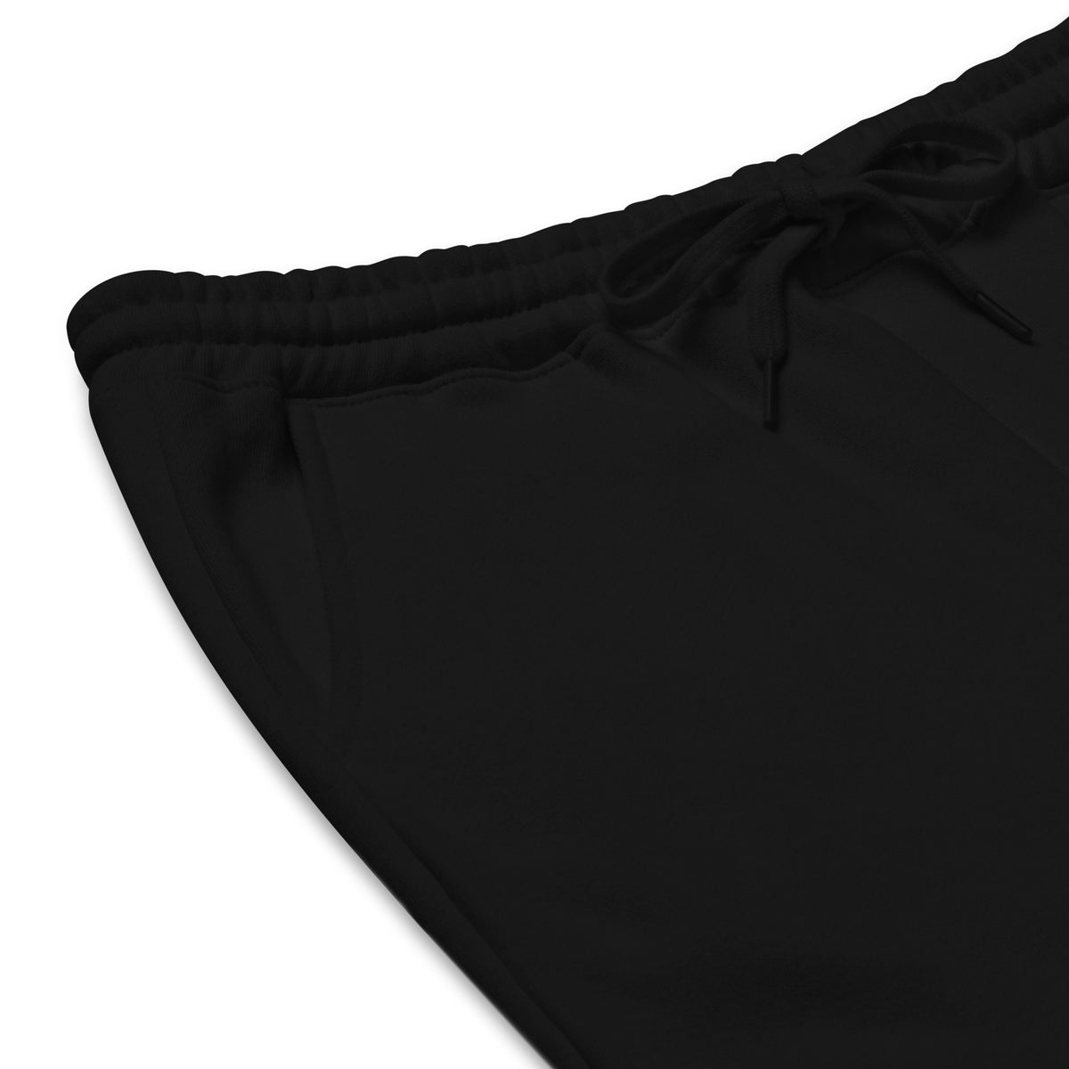"Technical detail of the 8.5oz Archival Jogger Shorts waistband. Features self-fabric elastic, sewn eyelets, and adjustable shoestring drawcord."