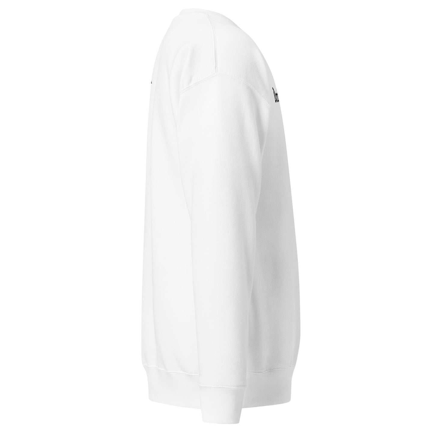 "Right profile view of the Detroit Riot Club 8.5oz Archival Crewneck. Engineered for a premium, substantial drape as part of the 8.5oz uniform system."