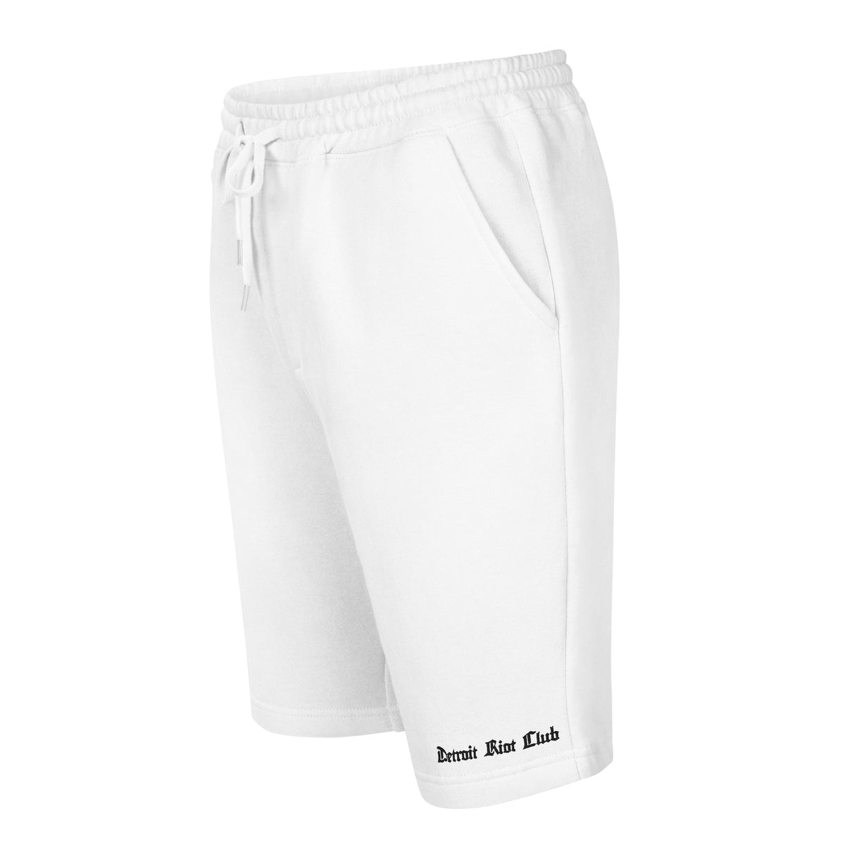 "Front-left silhouette view of the 8.5oz Archival  (Optic White) Jogger Shorts. Showcases the jersey-lined hand pockets and side-seam construction of our premium hardware."