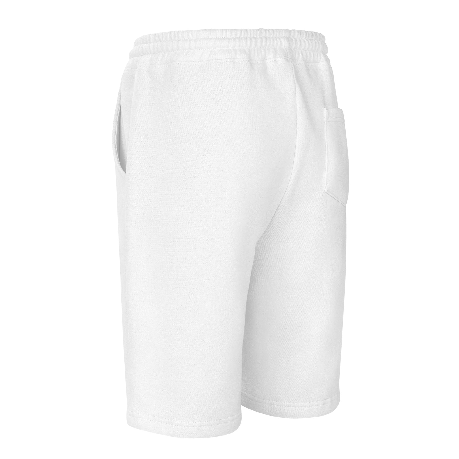 "Rear-left profile ghost shot of the 8.5oz heavyweight jogger shorts in optic white, featuring a relaxed streetwear fit and structural utility pocket."