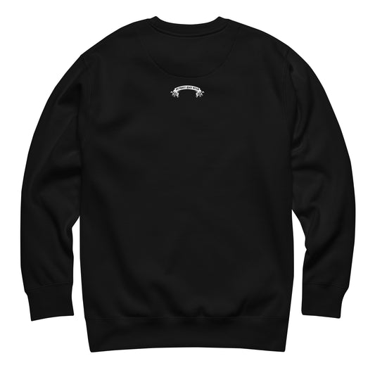"Rear flat lay of the 8.5oz heavyweight crewneck in void black with natural texture, highlighting the clean minimalist drape and structured shoulder construction."