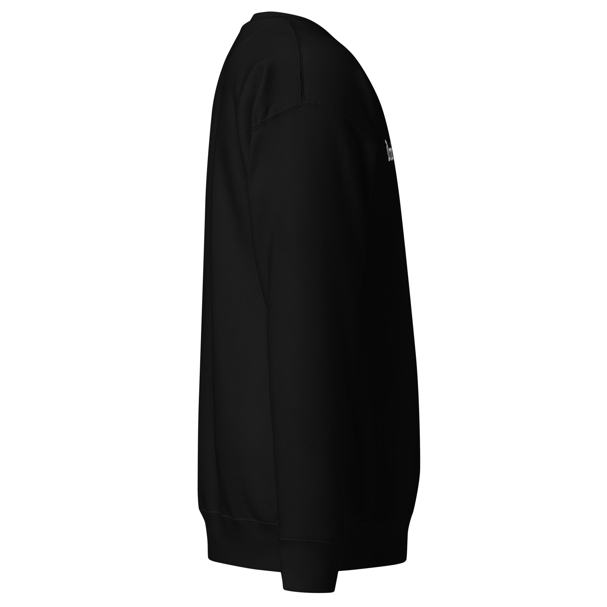 "Right profile view of the Detroit Riot Club 8.5oz Archival Crewneck. Engineered for a premium, substantial drape as part of the 8.5oz uniform system."