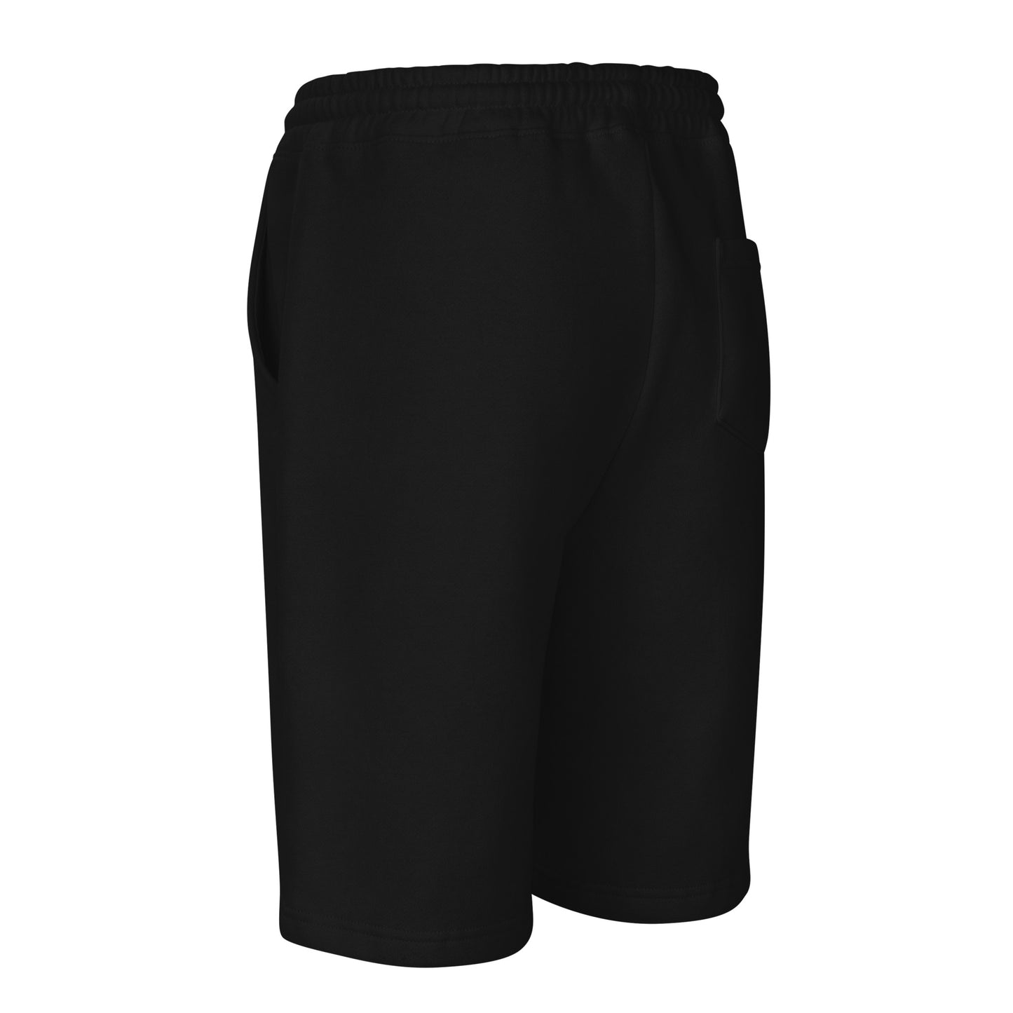 "Rear-left profile ghost shot of the 8.5oz heavyweight jogger shorts in void black, featuring a relaxed streetwear fit and structural utility pocket."